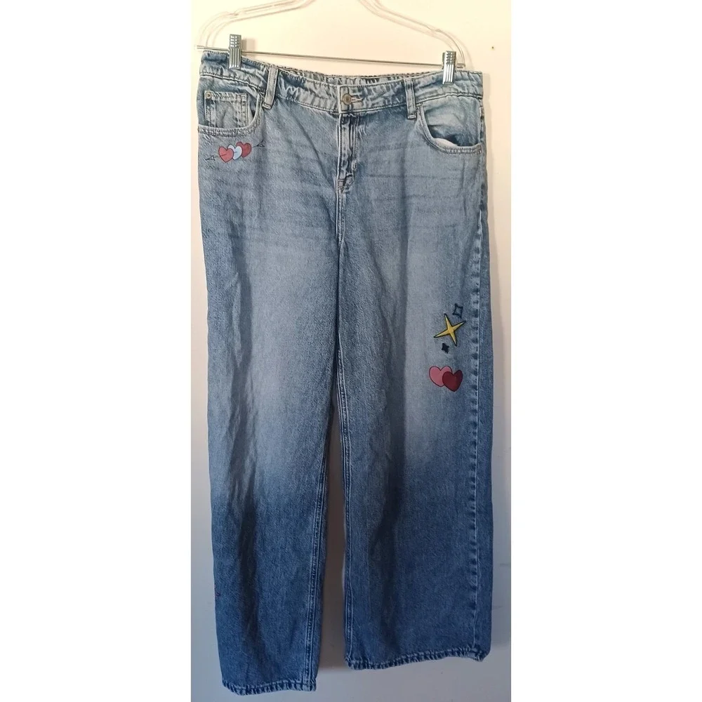 Thereabouts High Rise Baggy Jeans 20.5 Plus Hearts Stars Graphic Y2K Inspired‎